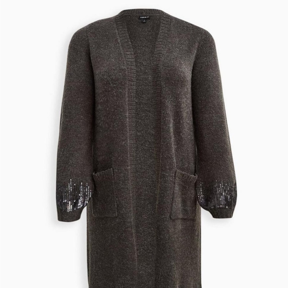 Drop Shoulder Sequin Duster - Grey Sweater Wrap Sz 4